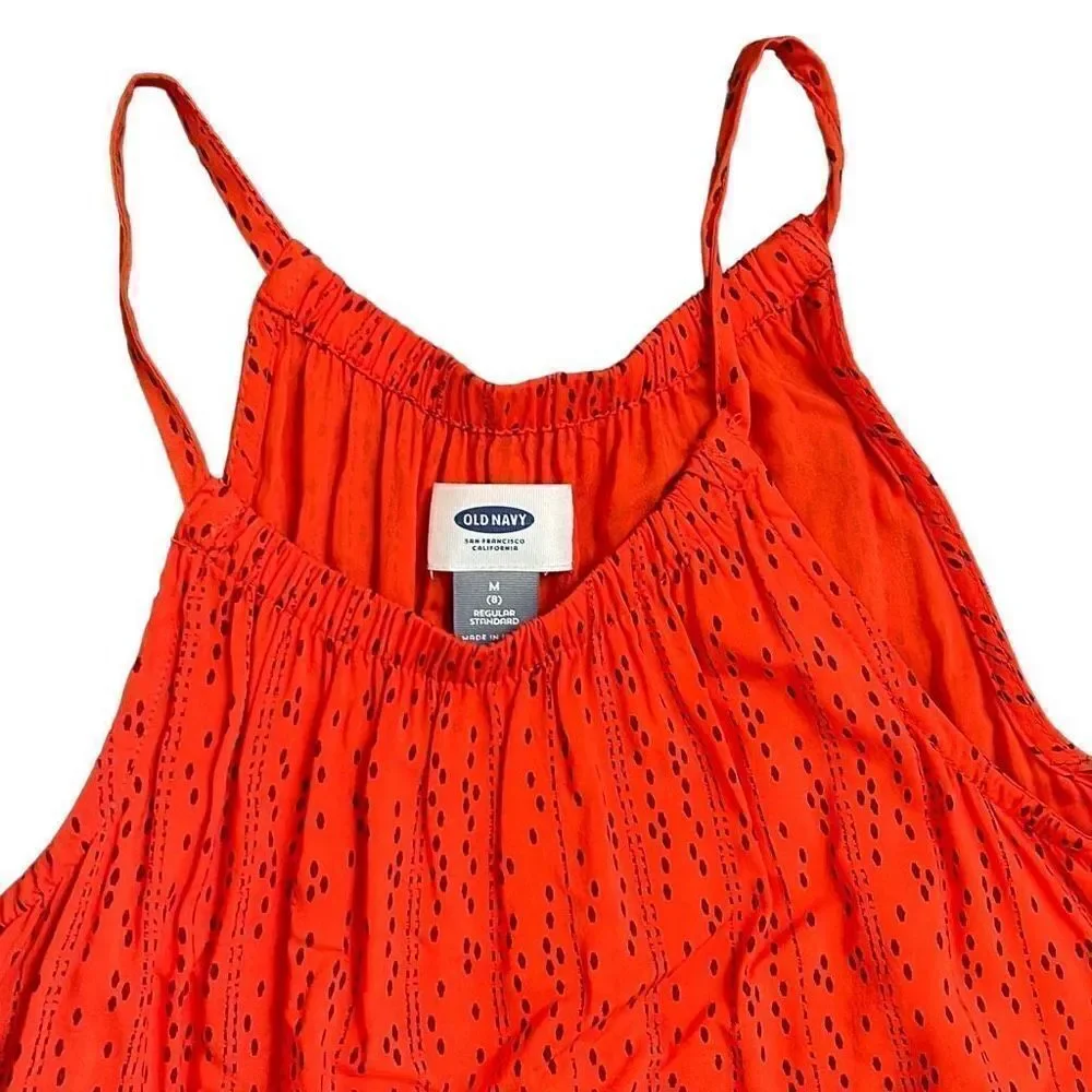 Old Navy Sleeveless Dress Polka Striped Print Midi Lace Orange Girls Medium 8‎
